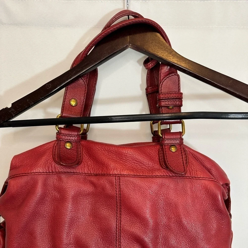 Elliott Lucca Womens Leather Hobo Handbag Shoulder Bag Weave Pockets Burgundy